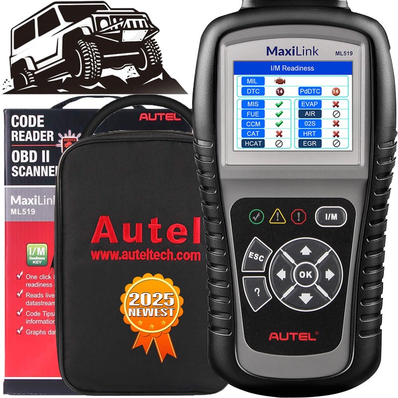 Autel MaxiLink ML519 OBD2 Scanner Same as AutoLink AL519 2025 OBDII Diagnostic Scan Tool Enhanced Mode 6 Fault Code Reader Check Engine Light MIL OneClick Smog Check Upgraded Ver of AL319