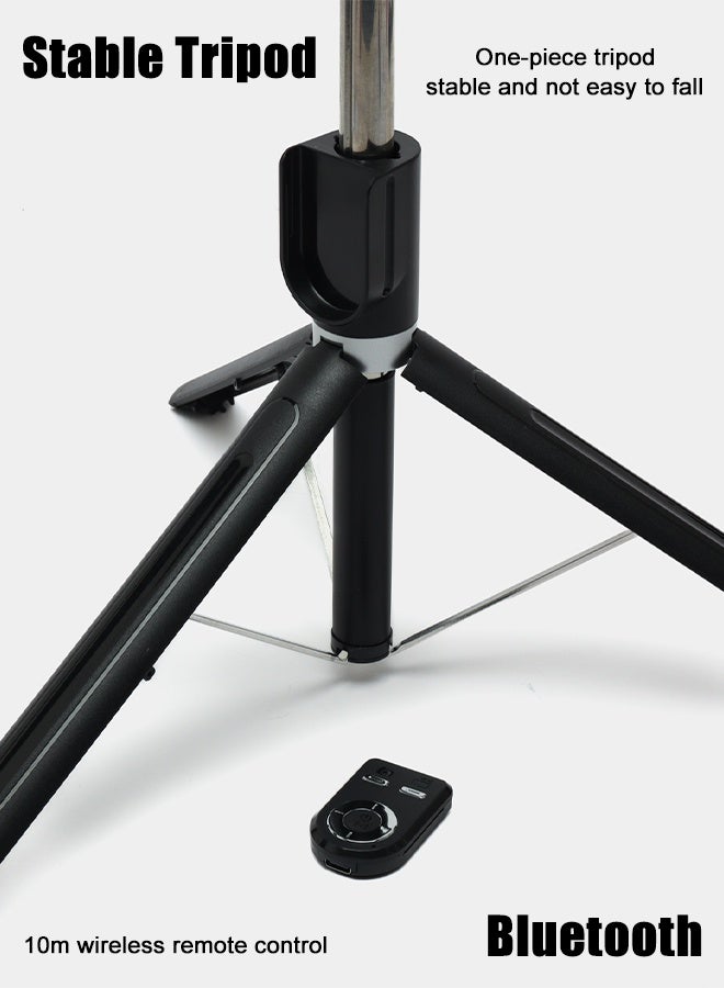 Selfie Stick Tripod, Extendable 1.3m Foldable Stand with 360° Rotation & Bluetooth Wireless Remote, Lightweight Travel Tripod for iOS / Android Smartphones Black