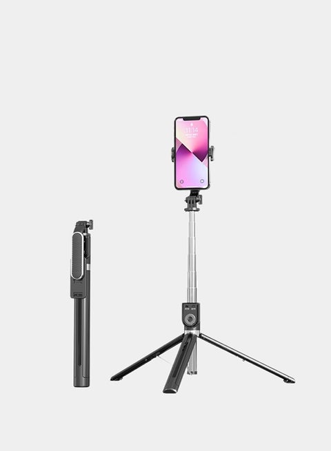 Selfie Stick Tripod, Extendable 1.3m Foldable Stand with 360° Rotation & Bluetooth Wireless Remote, Lightweight Travel Tripod for iOS / Android Smartphones Black