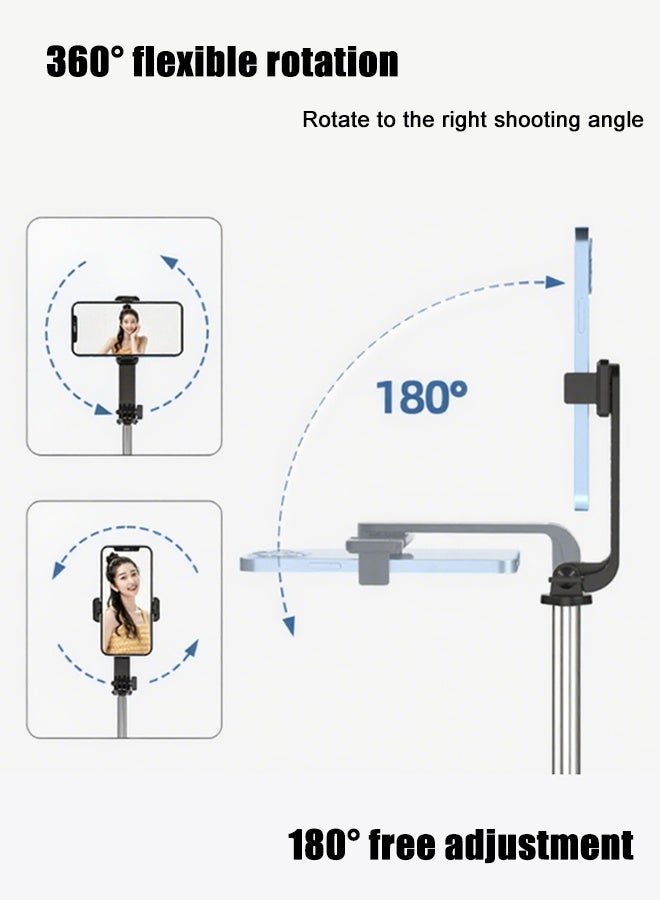 Selfie Stick Tripod, Extendable 1.3m Foldable Stand with 360° Rotation & Bluetooth Wireless Remote, Lightweight Travel Tripod for iOS / Android Smartphones Black