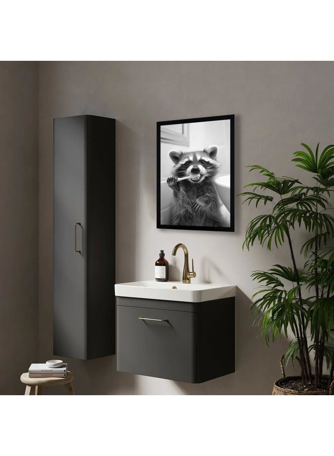 FYLDPSB Raccoon Framed Canvas Wall Art Funny Animals Bathroom Wall Decor Raccoon Brushing Teeth Painting Pictures Black and White Animal Print Posters, home decor for Bathroom, 8" W * 10" H - Image 3