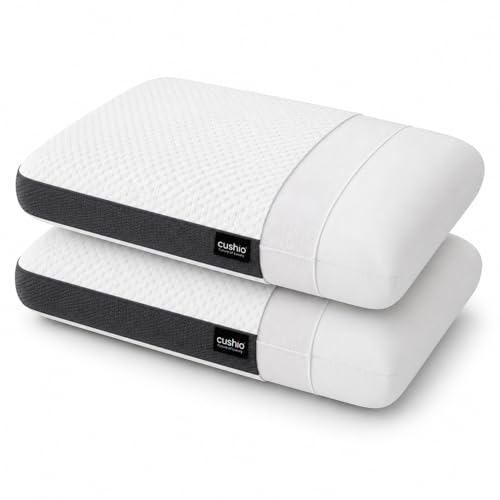 CUSHIO Memory Foam Pillow for Neck Pain and Shoulder Pain, Cervical Orthopedic Pillow 21x13x3 Inch, Ergonomic Memory Foam Neck Support Pillow, Ortho Pillow for Sleeping (Set of 2) White & Grey - Image 1