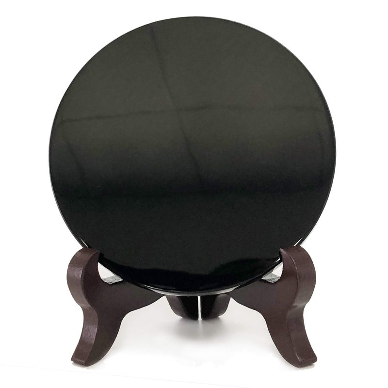 Polar Jade Black Obsidian Scrying Mirror 120 mm 47 with Stand