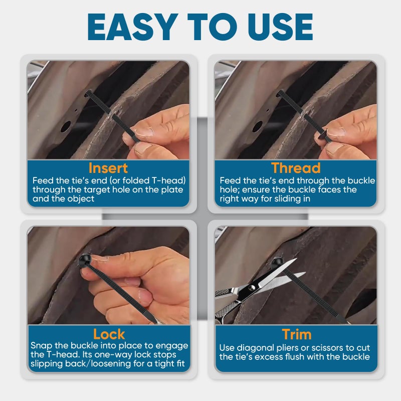OAKDOLCHE 200Pcs Nylon Universal Cable Tie Buckle for Car, Heavy Duty Self-Locking Zip Ties Fasteners for Car Repair & Home Use, Snap-Fit Bumper Retainer Fender Liner Door Panel Fastener - Image 4