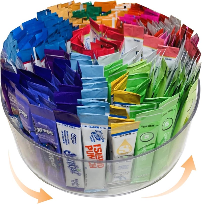 HALAGAS Drink Packet Organizer for Powdered Drink Mix,Powder Packet,Water Packet,Water Flavor Packet,Lazy Susan Organizer for Drink Mix Rotating Holder for Drink Mix Necessities - Image 1
