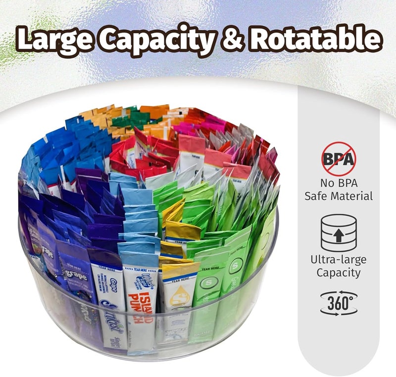 HALAGAS Drink Packet Organizer for Powdered Drink Mix,Powder Packet,Water Packet,Water Flavor Packet,Lazy Susan Organizer for Drink Mix Rotating Holder for Drink Mix Necessities - Image 3