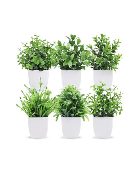 Set Of 6 Small Artificial Plants 12Cm Artificial Plants For Outdoor Rustic Home Bathroom Decor Multi-Shaped Shelf. White