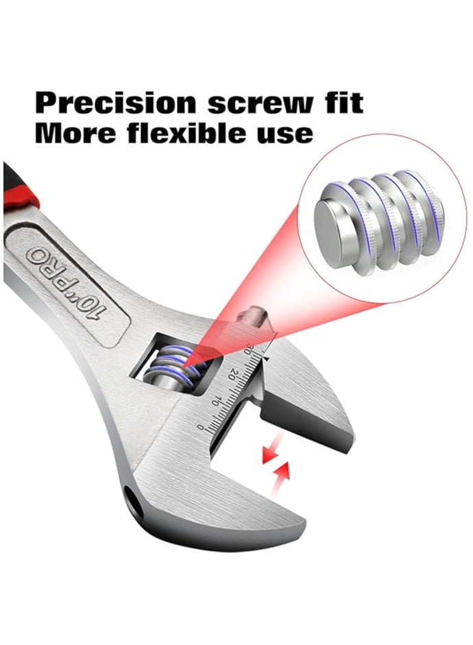 وايزأب مفتاح ربط احترافي قابل للتعديل من WISEUP مقاس 10 بوصات من Cr-V مجموعة مفاتيح يدوية صناعية مزورة بمقبض مضاد للانزلاق ومفتاح ربط صغير قابل للتعديل - Image 3