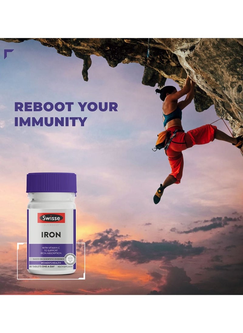 سويس - UltiBoost Iron مع فيتامين C لدعم امتصاص الحديد لصحة المرأة | 30 قرصًا من المكملات الصحية ليوم واحد - Image 1
