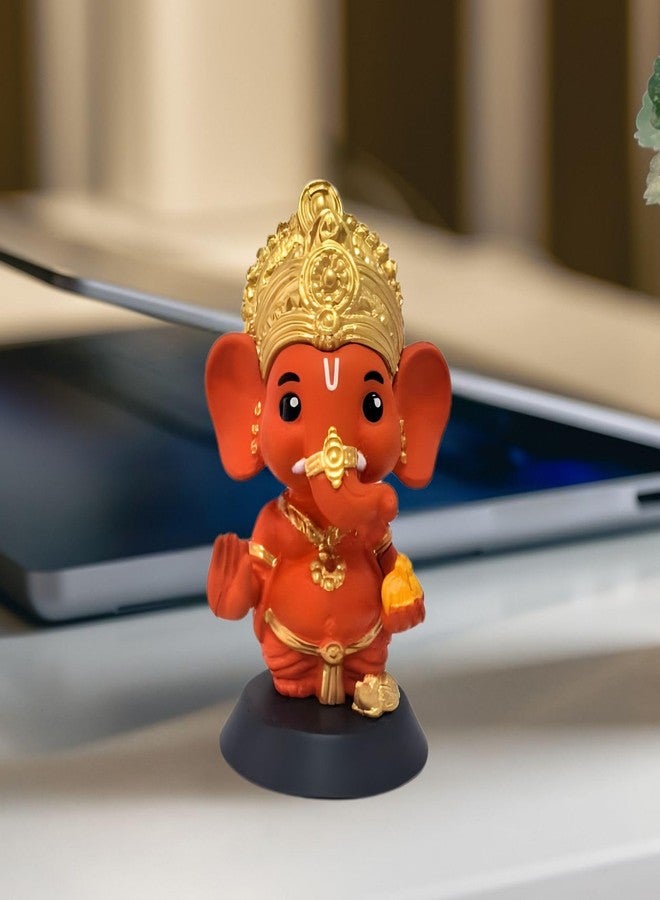 BUDDYZ Ganesha Idol for Home Decor, Ganpati for Car Dashboard Unique God Idol for Puja, Ganesh Ji Murti for Temple Office Desk Small Statue Washable PVC and ABS Material (1, Ganesh Ji Kesari Tone) - Image 3