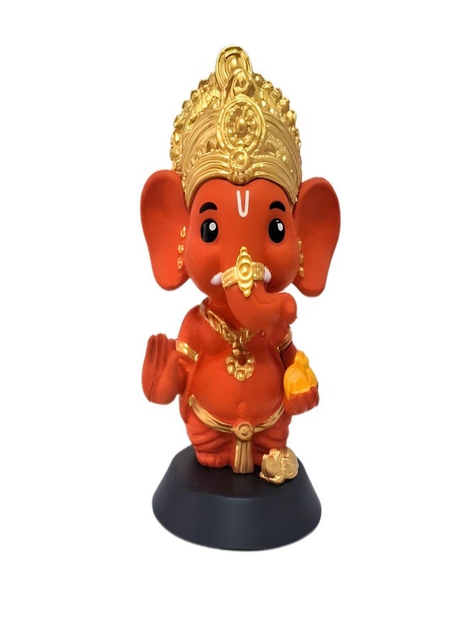 BUDDYZ Ganesha Idol for Home Decor, Ganpati for Car Dashboard Unique God Idol for Puja, Ganesh Ji Murti for Temple Office Desk Small Statue Washable PVC and ABS Material (1, Ganesh Ji Kesari Tone) - Image 1