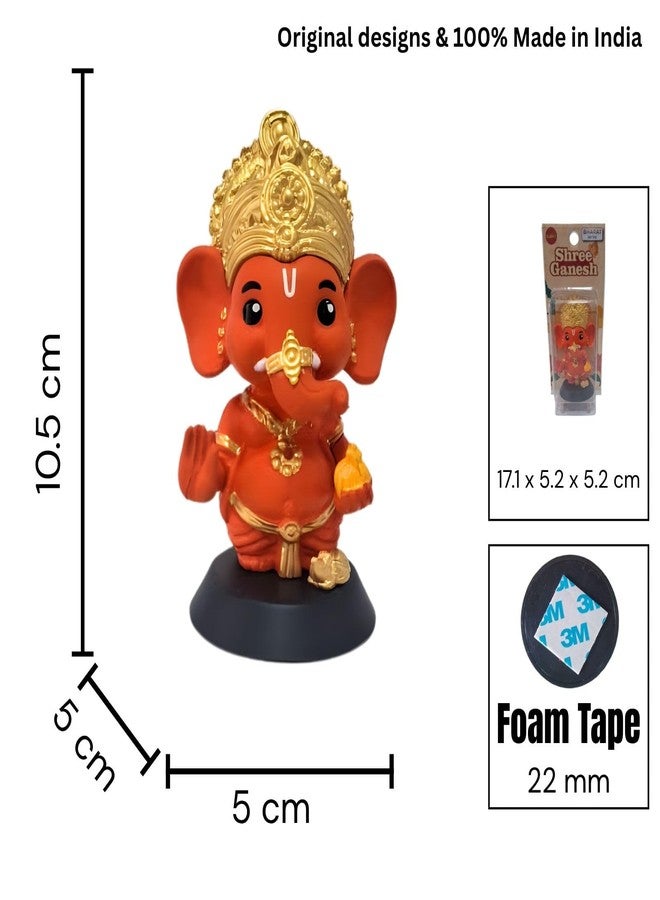BUDDYZ Ganesha Idol for Home Decor, Ganpati for Car Dashboard Unique God Idol for Puja, Ganesh Ji Murti for Temple Office Desk Small Statue Washable PVC and ABS Material (1, Ganesh Ji Kesari Tone) - Image 2