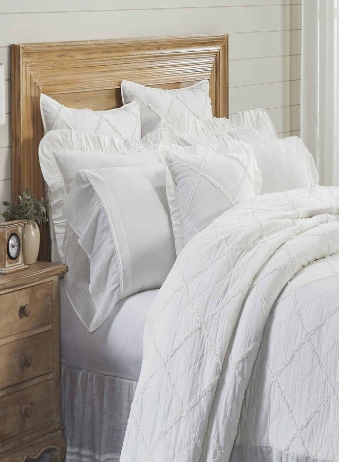 Piper Classics Kathryn Ruffled King Size Pillow Case Set of 2, Soft White Linen-Look Textured Fabric, Vintage Farmhouse, Country Cottage Bedding Pillowcase - Image 3