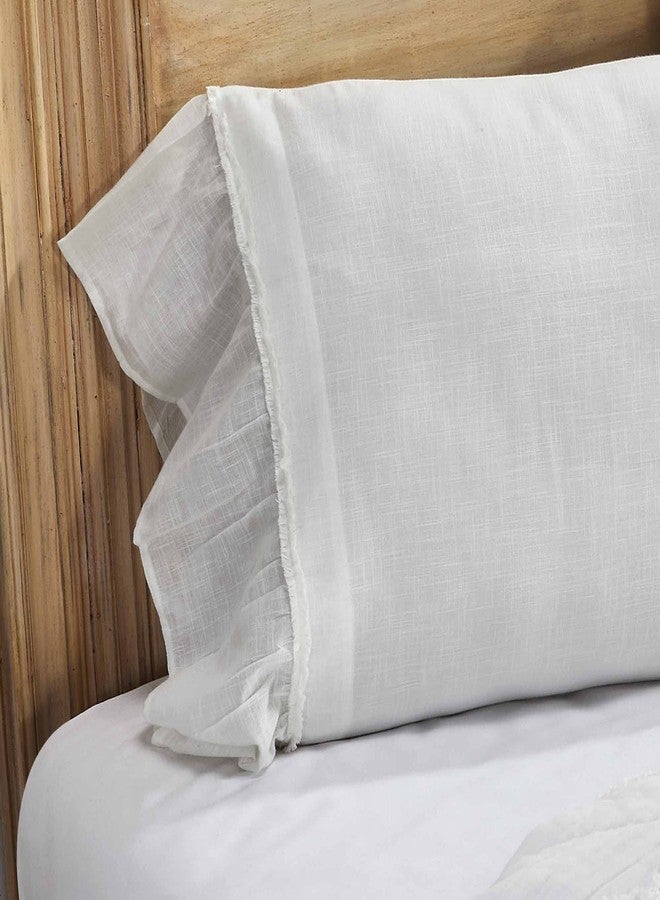 Piper Classics Kathryn Ruffled King Size Pillow Case Set of 2, Soft White Linen-Look Textured Fabric, Vintage Farmhouse, Country Cottage Bedding Pillowcase - Image 4
