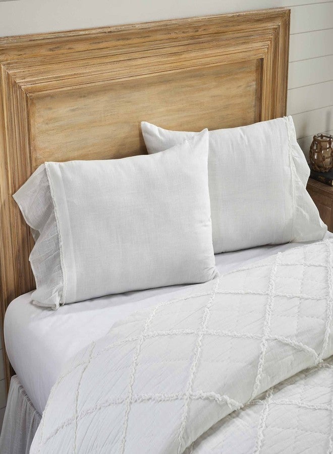 Piper Classics Kathryn Ruffled King Size Pillow Case Set of 2, Soft White Linen-Look Textured Fabric, Vintage Farmhouse, Country Cottage Bedding Pillowcase - Image 1