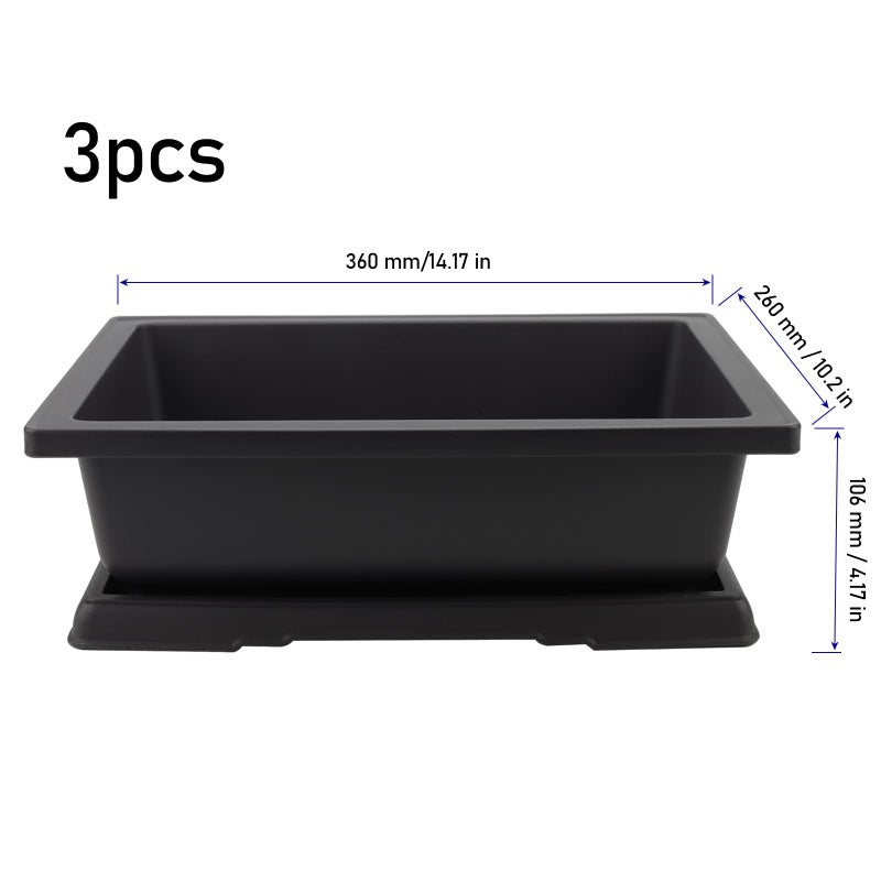 KINJOEK 3 PCS 14 Inch Plastic Bonsai Pots, Large Bonsai Training Pot with Drainage Trays, Rectangular Plant Bonsai Tree Pots for Garden, Indoor, Home Decorative - Image 2