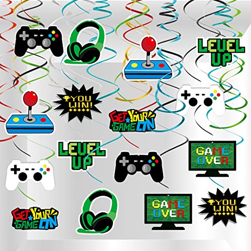 MIAHART 34 Pieces Video Game Party Hanging Swirls Decorations Foil Ceiling Streamers for Video Game Themed Birthday Party Decorations - Image 1