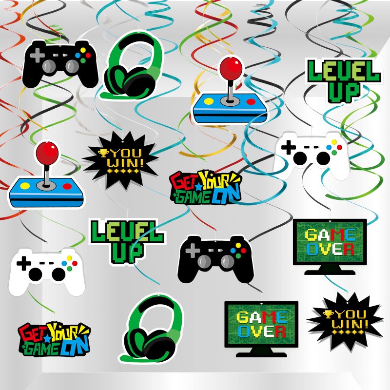 MIAHART 34 Pieces Video Game Party Hanging Swirls Decorations Foil Ceiling Streamers for Video Game Themed Birthday Party Decorations - Image 2