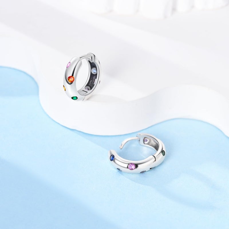Parmuz 925 sterling Silver Huggie hoop earring for woman Post Pave Cubic Zirconia Cuff Small Hoop Chunky Earrings Jewelry Gift - Image 2