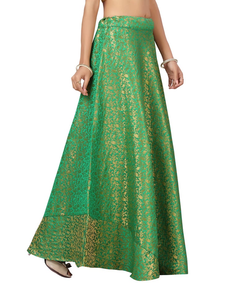 Studio Shringaar Women's Polyester Benaras Brocade Readymade Skirt Lehenga Ghagra(Free Size, Green, Maxi) - Image 5