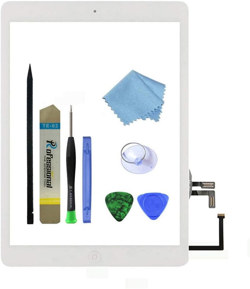 Zentop for White IPad Air 1st Generation Touch Screen Digitizer Glass Replacement Modle A1474 A1475 A1476 with Home Button,Camera Holder,Preinstalled Adhesive,Tool Kit. - Image 1