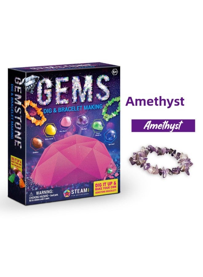 Archaeological Digging Toy Fossil Crystal Bracelet Girl Puzzle DIY Children Gift Digging Treasure Dinosaur Egg Blind Box-Color:Archaeological Excavation Gem Bracelet Amethyst  - Image 1