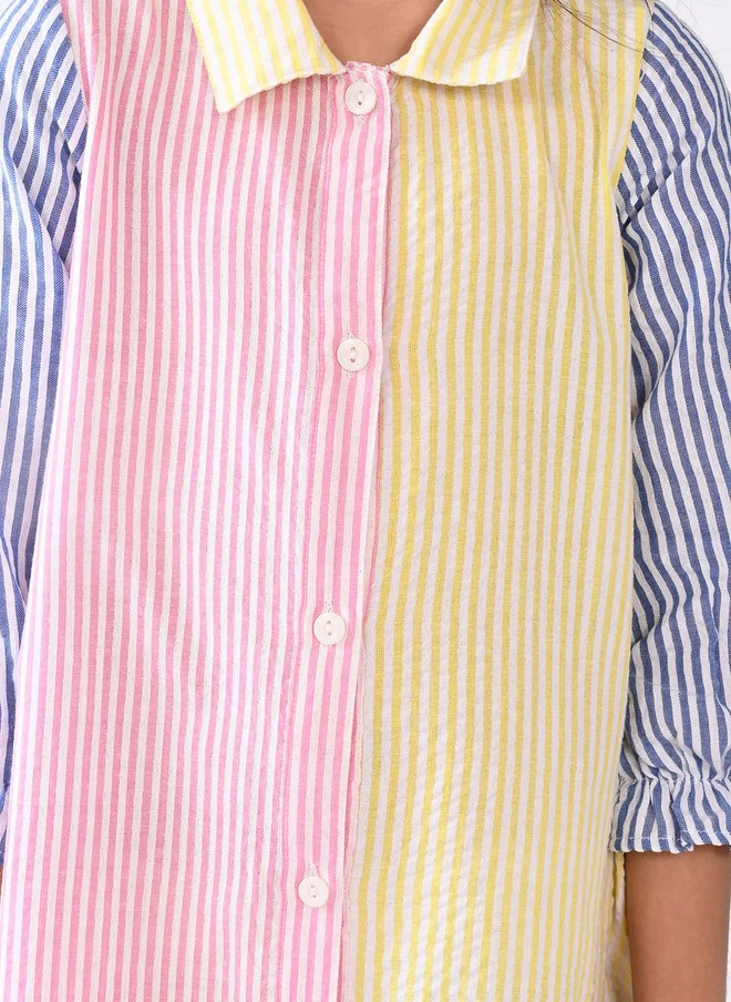 Bonkids BONKIDS Girls Multicoloured Striped Cotton Shirt Dress