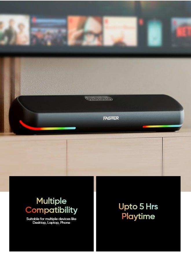 Faster RYZO Z16 Wireless Bluetooth Soundbar 16W - Portable Stereo Speaker with TWS, FM Radio, Bluetooth Call, USB, TF Card, AUX In - Deep Bass Home Theater Audio System for TV, PC, Laptop, Phone (Charcoal Grey)  - Image 4