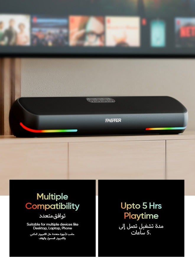 Faster RYZO Z16 Wireless Bluetooth Soundbar 16W - Portable Stereo Speaker with TWS, FM Radio, Bluetooth Call, USB, TF Card, AUX In - Deep Bass Home Theater Audio System for TV, PC, Laptop, Phone (Charcoal Grey) - Image 5