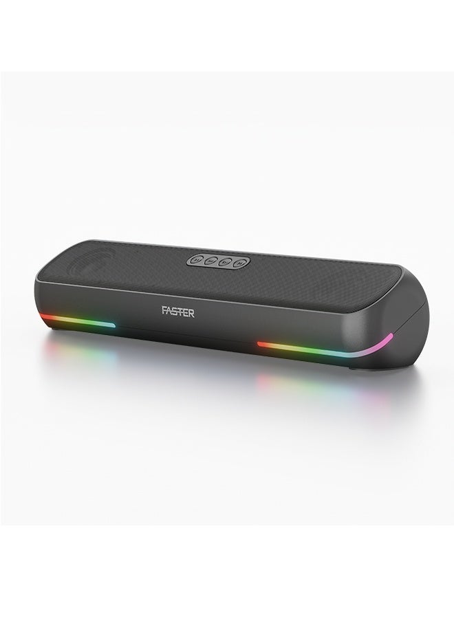 Faster Z16 Portable RGB Bluetooth Soundbar Speaker - 16W RMS Loud Stereo Sound, Bluetooth 5.3, 4400mAh Battery for 7+ Hour Playtime - Wireless Computer Speaker for PC, Laptop, TV & Mobile - Mini Home Theater with USB Drive, Micro SD Card, AUX & FM Radio Support (Charcoal Grey) - Image 1