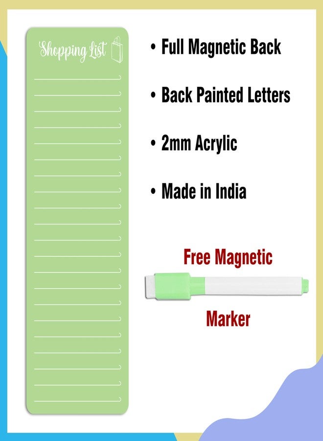 Rousrie Magnetic Acrylic Grocery Shopping List for Refrigerator, 9.5x3.5 Inches, with Black Marker, Set of 1 (Light Green) - Image 2