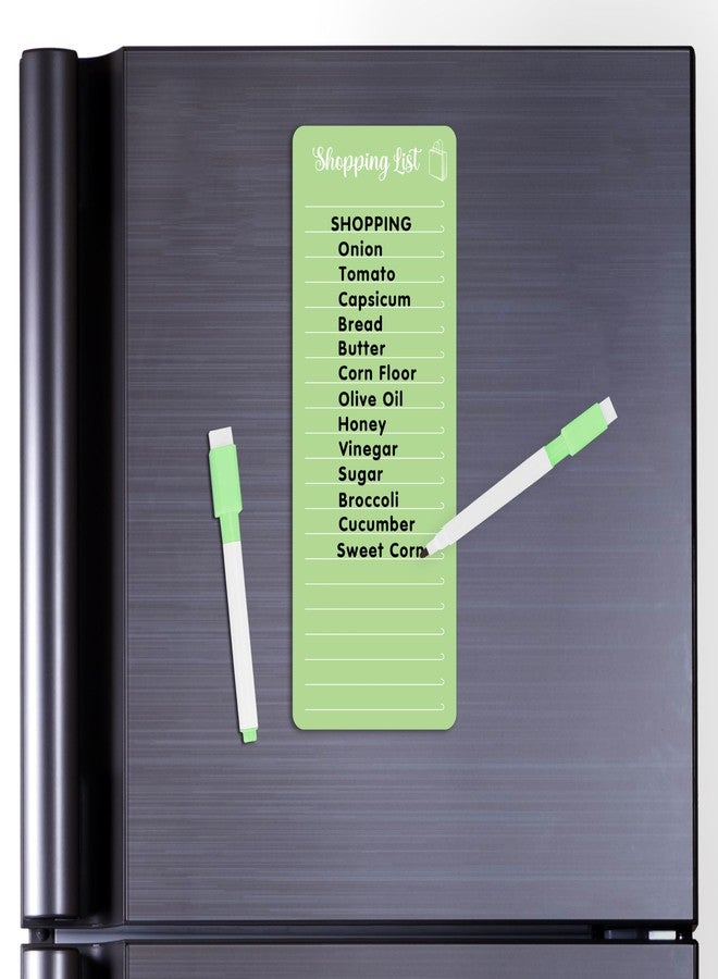 Rousrie Magnetic Acrylic Grocery Shopping List for Refrigerator, 9.5x3.5 Inches, with Black Marker, Set of 1 (Light Green) - Image 1