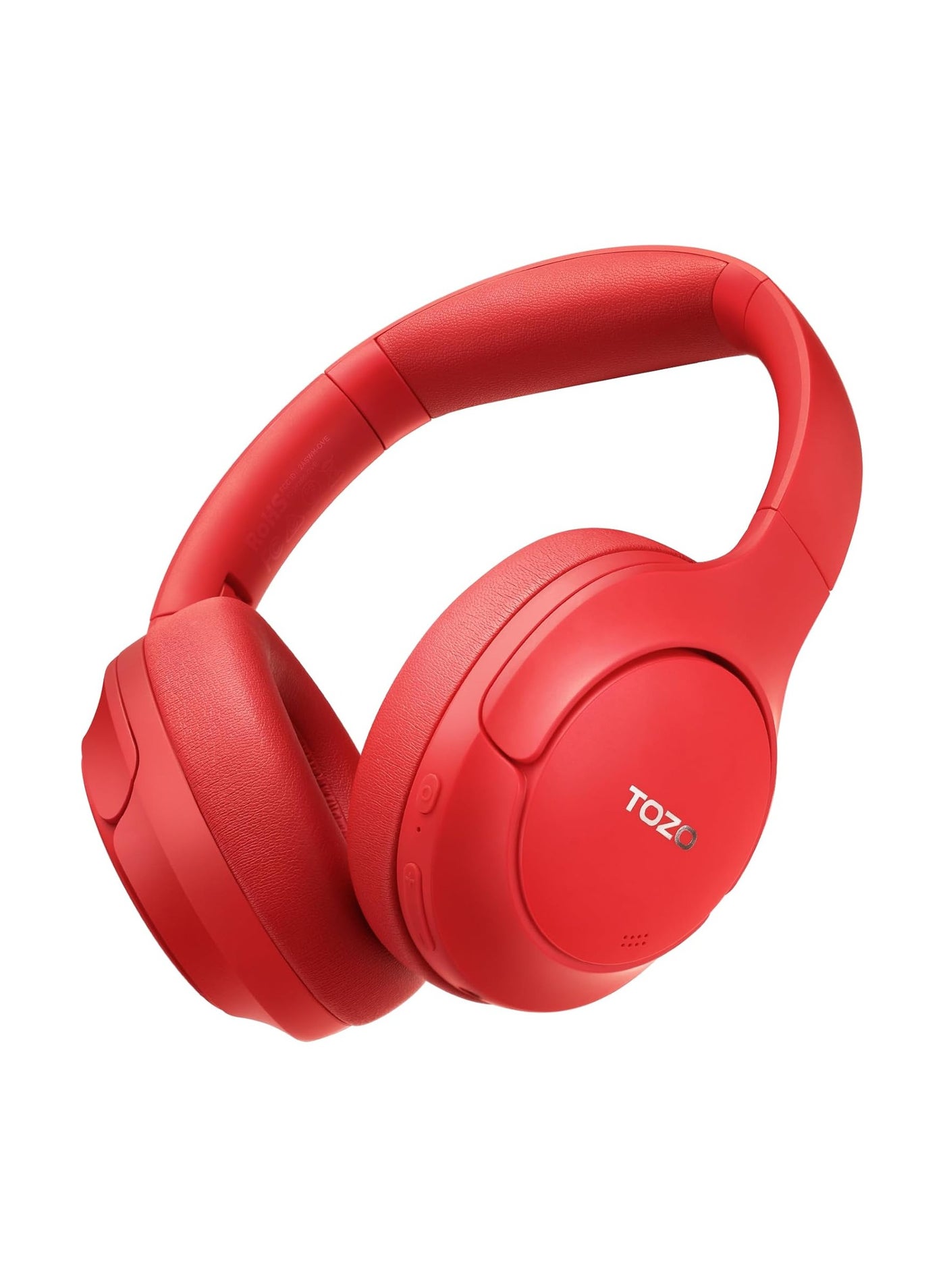 TOZO HT2 Hybrid Active Noise Cancelling Headphones, Wireless Over Ear Bluetooth Headphones, 60H Playtime, Hi-Res Audio Custom EQ via App Deep Bass Comfort Fit Ear Cups, for Home Office Travel Red