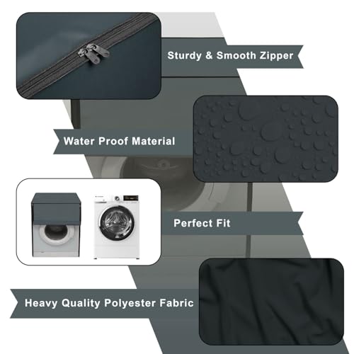 Glory Care Waterproof Front Load Washing Machine Cover Suitable for Samsung 9kg (WW90DG5U24AXTL) UV-Protective, Dustproof, Anti-Slip Polyester, Easy-Clean Zipper (55Dx60Wx85H cm, Grey) - Image 4