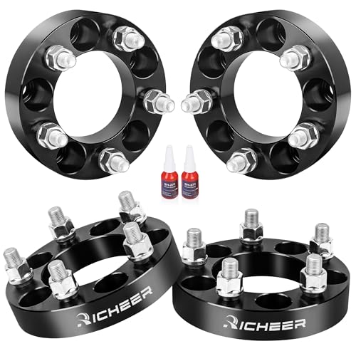 Richeer فواصل العجلات Richeer 5x4.5 لسيارات YJ TJ XJ KJ KK ZJ Wrangler Explorer Mustang Edge Ranger، 4 قطع 1 بوصة 5x114.3 مم 5 لوج مصنوعة من الفولاذ مع مسامير 1/2-20 وفتحة مركزية 82.5 مم - Image 1