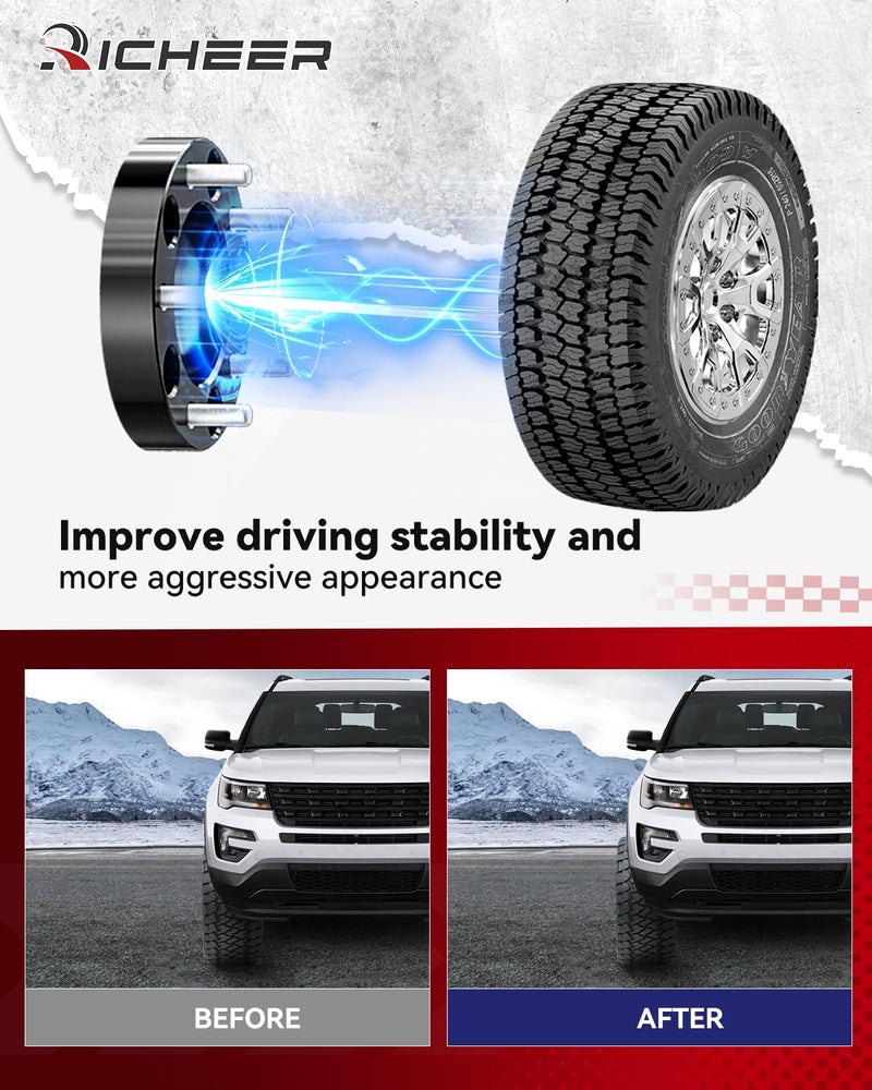 Richeer فواصل العجلات Richeer 5x4.5 لسيارات YJ TJ XJ KJ KK ZJ Wrangler Explorer Mustang Edge Ranger، 4 قطع 1 بوصة 5x114.3 مم 5 لوج مصنوعة من الفولاذ مع مسامير 1/2-20 وفتحة مركزية 82.5 مم - Image 5