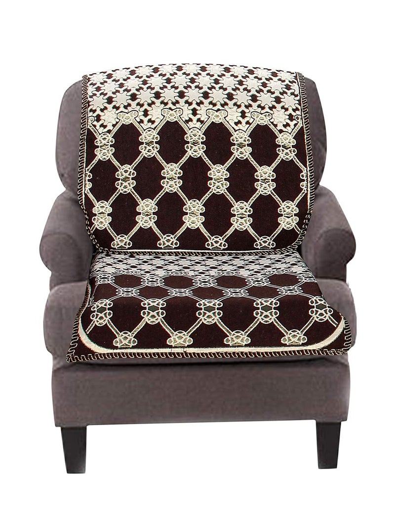 Nendle Cotton Abstract Pattern 3 Seater Sofa Covers Set- 2 Long Pieces (Brown, 69 Inch x 27 Inch) - Image 2