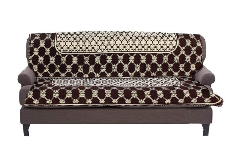 Nendle Cotton Abstract Pattern 3 Seater Sofa Covers Set- 2 Long Pieces (Brown, 69 Inch x 27 Inch) - Image 1