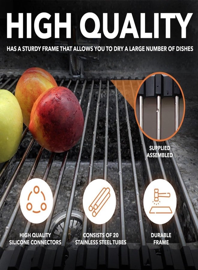 ARUP Rollable Sink Rack Over The Sink Dish Drying Rack, Foldable Kitchen Stainless Steel Dish Rack for Cups, Utensils, Fruits, Vegetables, etc. - Image 2