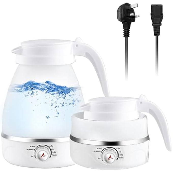 أوتشوانغ غلاية كهربائية قابلة للطي للسفر، سخان ماء سيليكون محمول من نوع الطعام 06 لتر غلاية ماء ساخن صغيرة قابلة للطي للقهوة، شاي 600 واط غليان سريع الغليان بالماء بنظام الإغلاق التلقائي، إبريق كهربائي أبيض كهربائي - Image 1
