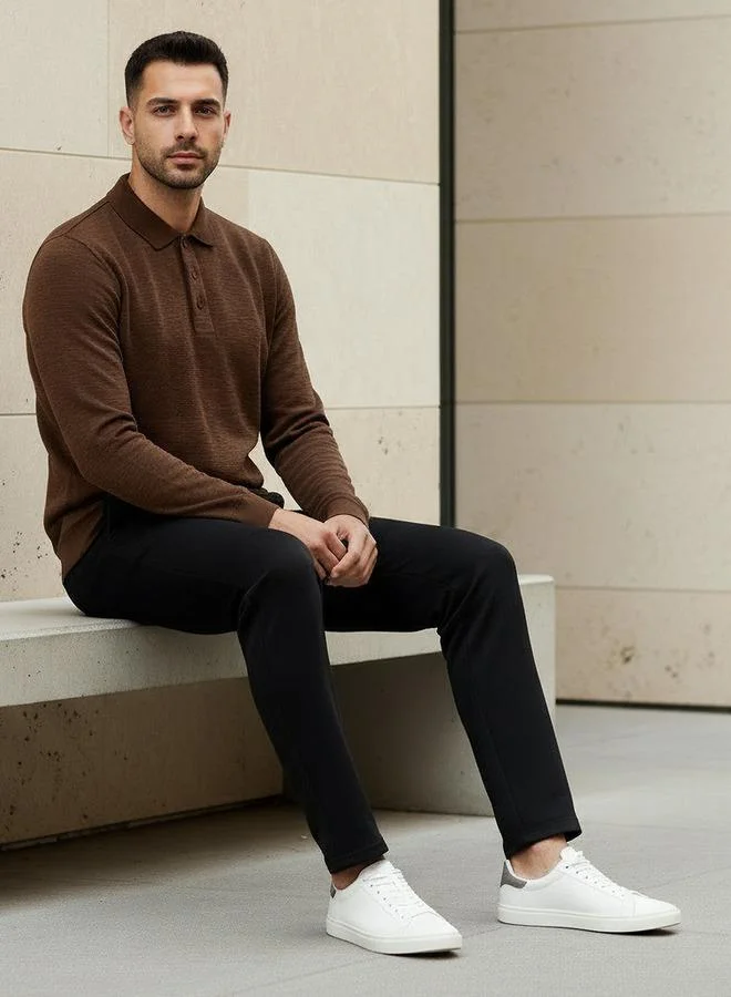 Splash FAV Men Long Sleeves Textured Polo T shirt
