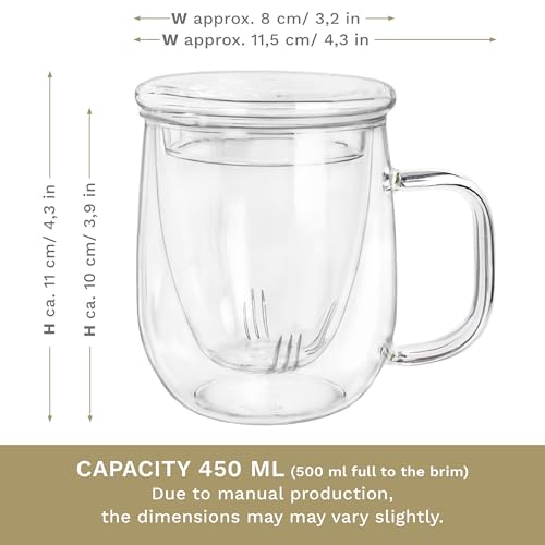 Creano Tea Glass 450 ml – Large Tea Cup with Strainer and Glass Lid – An ideal Tea Maker - Image 4