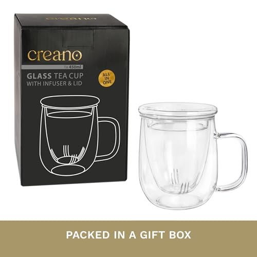 Creano Tea Glass 450 ml – Large Tea Cup with Strainer and Glass Lid – An ideal Tea Maker - Image 5