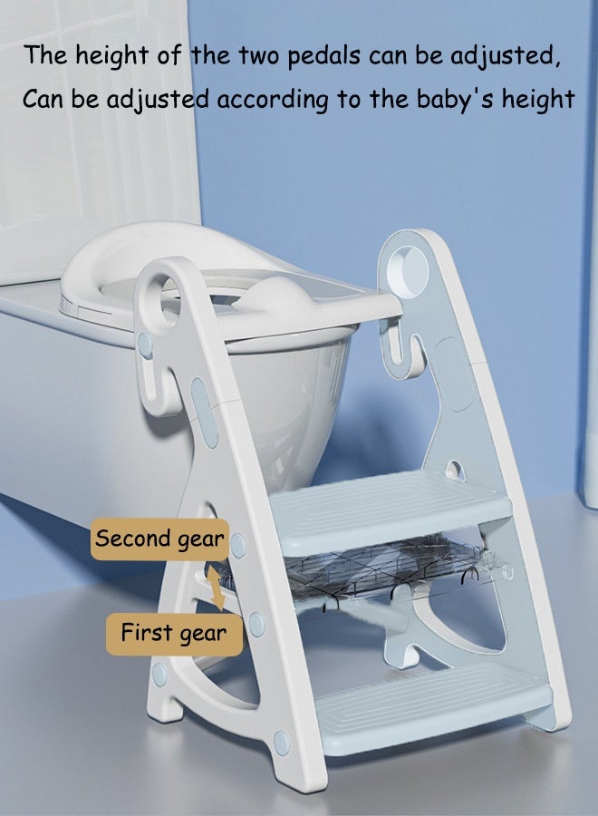 Aissiora Potty Training Seat, Kids Toilet Training Seat with Step Stool, Foldable Portable Potty Chair with Adjustable Height Ladder Guard Handle Soft Cushion White for Baby Toddler Boys Girls - Image 3