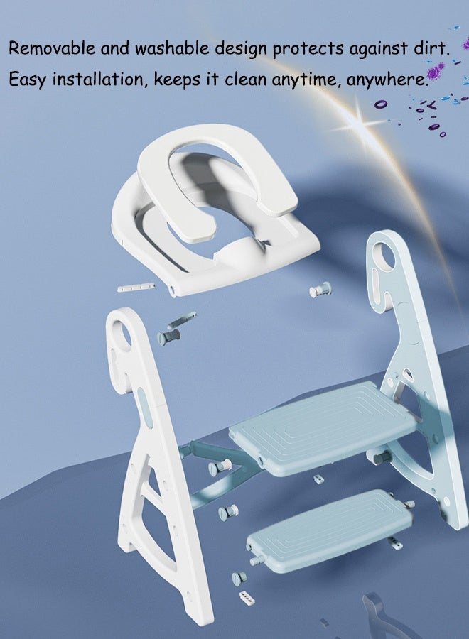 Aissiora Potty Training Seat, Kids Toilet Training Seat with Step Stool, Foldable Portable Potty Chair with Adjustable Height Ladder Guard Handle Soft Cushion White for Baby Toddler Boys Girls - Image 5