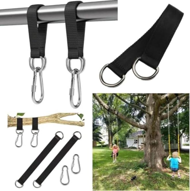 Indoor Outdoor Tree Swing Straps Kit for Hammock Chair and Gym Equipment Comfortable Heavy Duty 50cm 180kg Load Capacity Nylon Webbing with Secure Locking Carabiners - Image 3