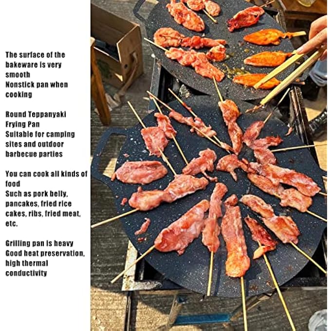 Velaurs Grill Pan Korean Round Stovetop Grill With Handles Nonstick Bbq Grilling Pan Easy To Clean Barbecue Stovetop Plate For Camping Indoor Outdoor36Cm - Image 3