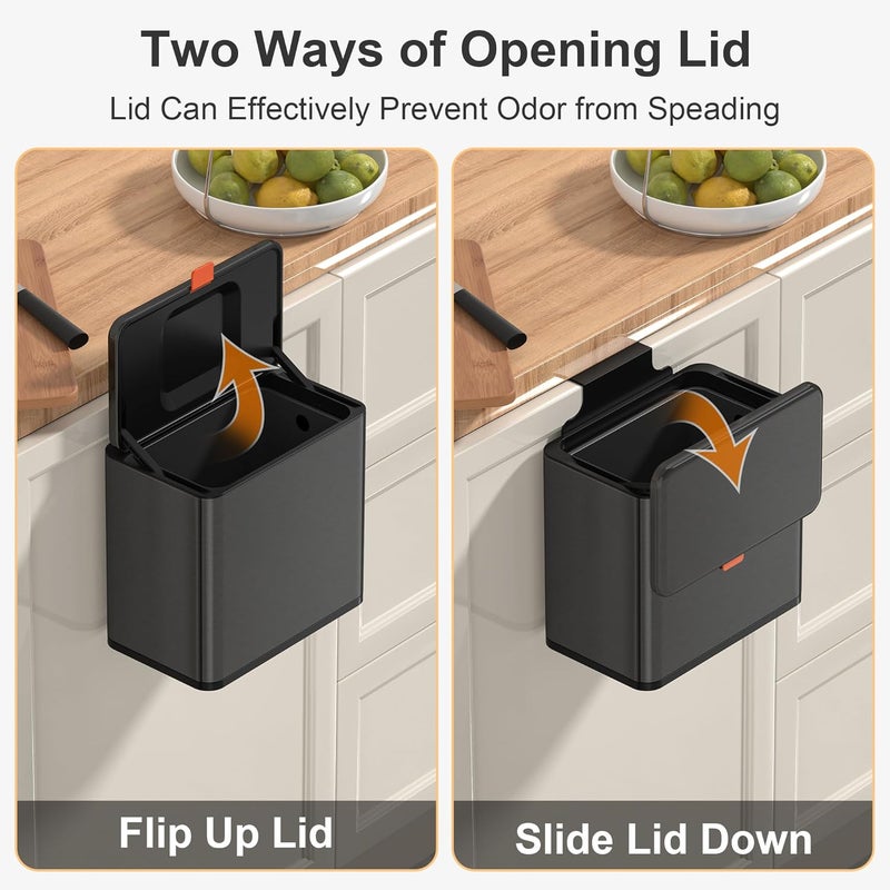 Mbillion Kitchen Compost Bin Hanging Trash Can with Lid 1.05 Gallon Stainless Steel Garbage Can for Kitchen Cabinet Door Mounted Trash Can Under Sink Door RV Bathroom,Brushed Black - Image 4