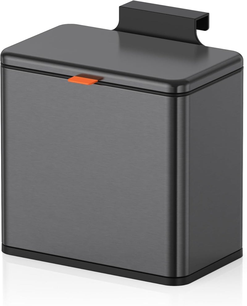 Mbillion Kitchen Compost Bin Hanging Trash Can with Lid 1.05 Gallon Stainless Steel Garbage Can for Kitchen Cabinet Door Mounted Trash Can Under Sink Door RV Bathroom,Brushed Black - Image 1