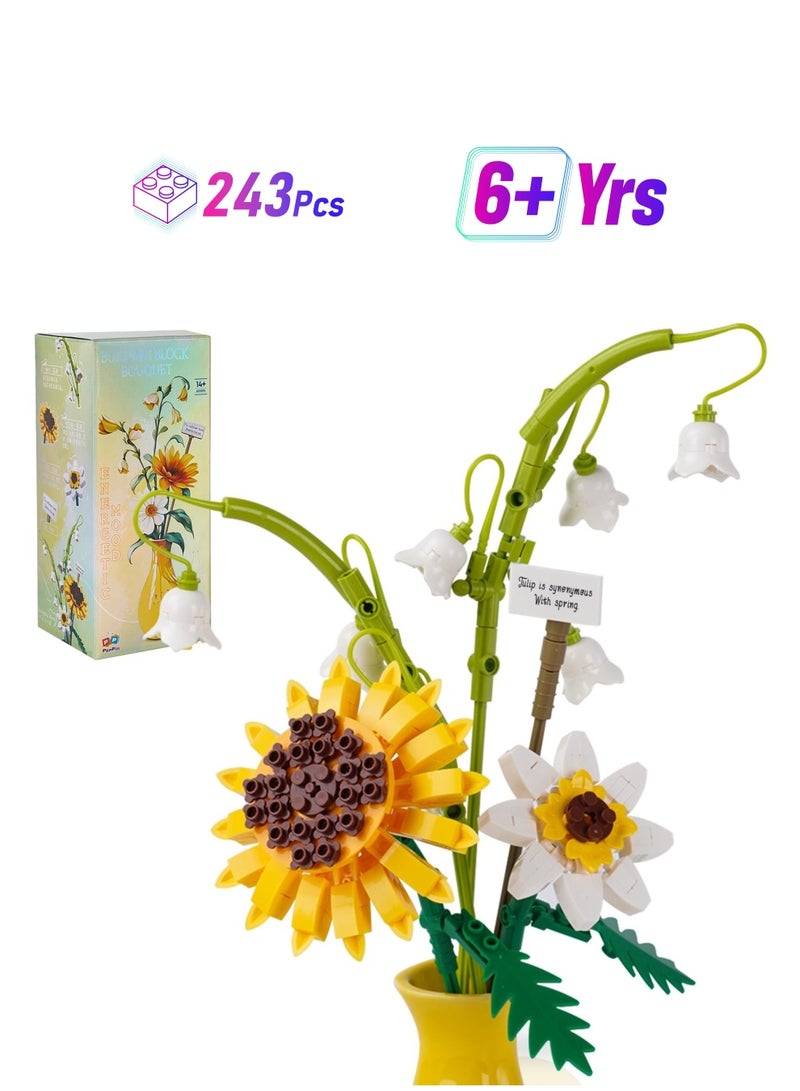 SOLARAE Sun Flower Bouquet Building Set, Building Block for Beginner, Bouquet Botanical Collection Toy for Diy Home Decoration, Birthday Gift for Adults Kids 14+, for Anniversaries, Celebrations(243 Pcs) - Image 1